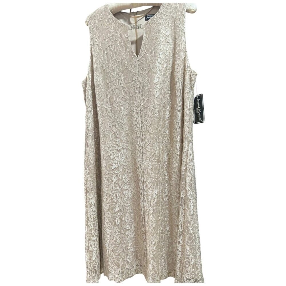 Jessica Howard Champagne Sparkle Lace Shift Dress 12 NWT